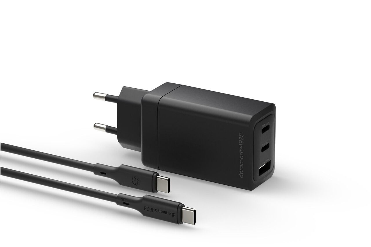 Oplader Dbramante1928 IT - EU W. Charger -70W + 2m C-C TPE kabel - sort