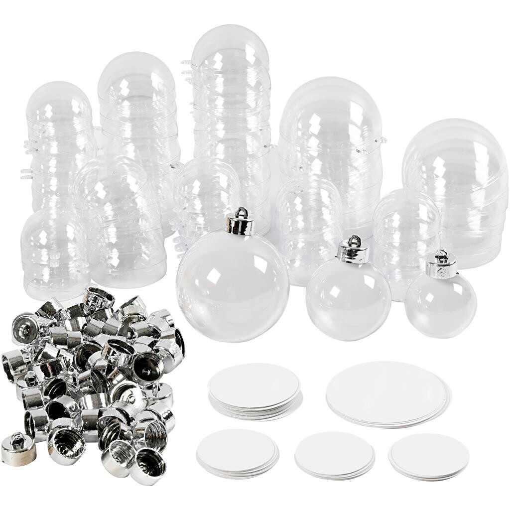 Deko-julekugler - 5/6/8 cm - Klar plast - 60 stk