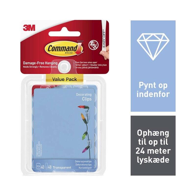 Dekorationsclips med gennemsigtige strips 3M Command Value Pack 17026CLR-40
