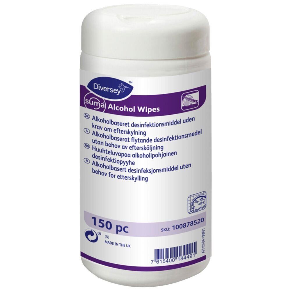 Desinfektionsservietter, Diversey Suma, 18x13,5cm, nonwoven, ethanolbaseret - 12 stk