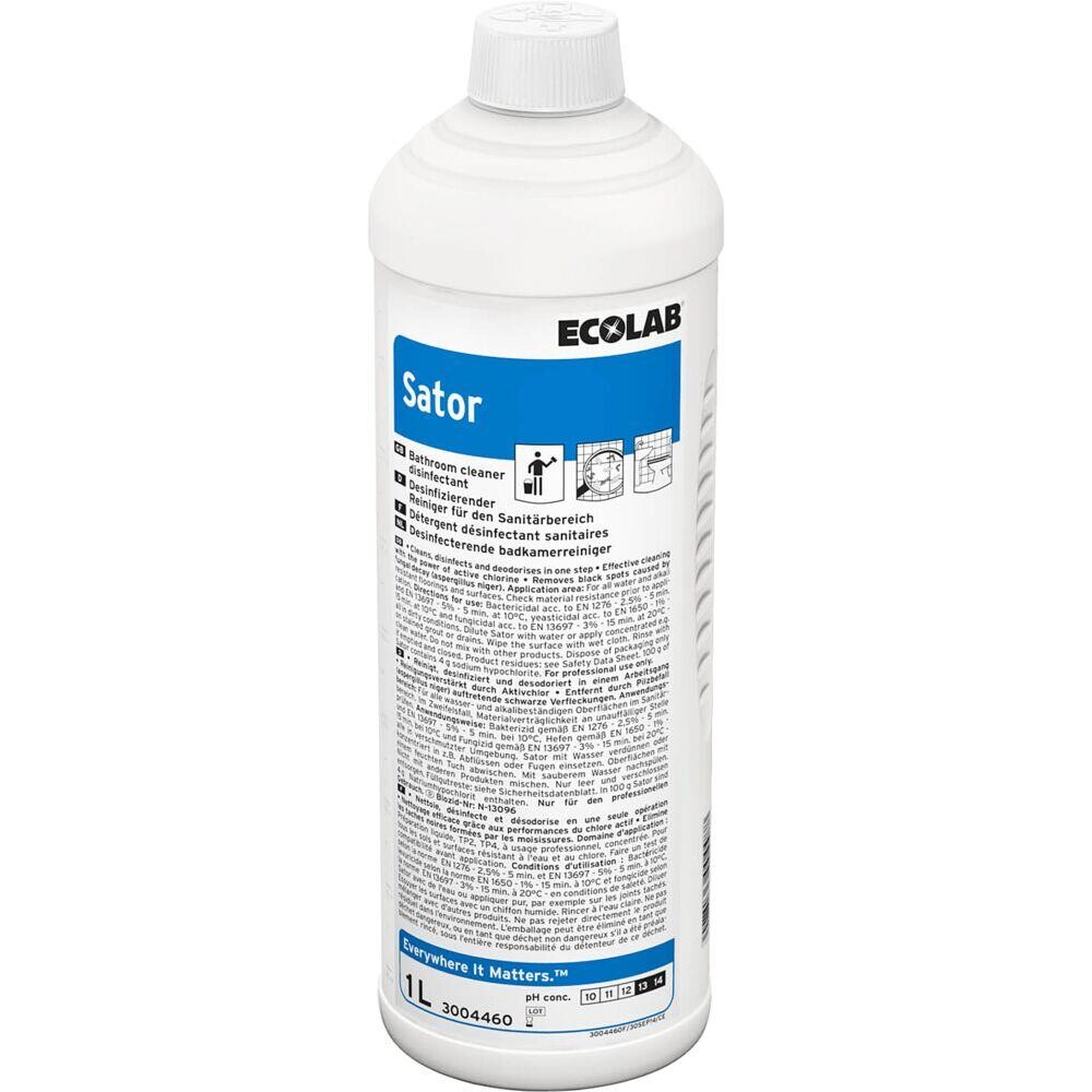 Desinficerende rengøringsmiddel, Ecolab, Sator, 1L, med klor, farve og parfume