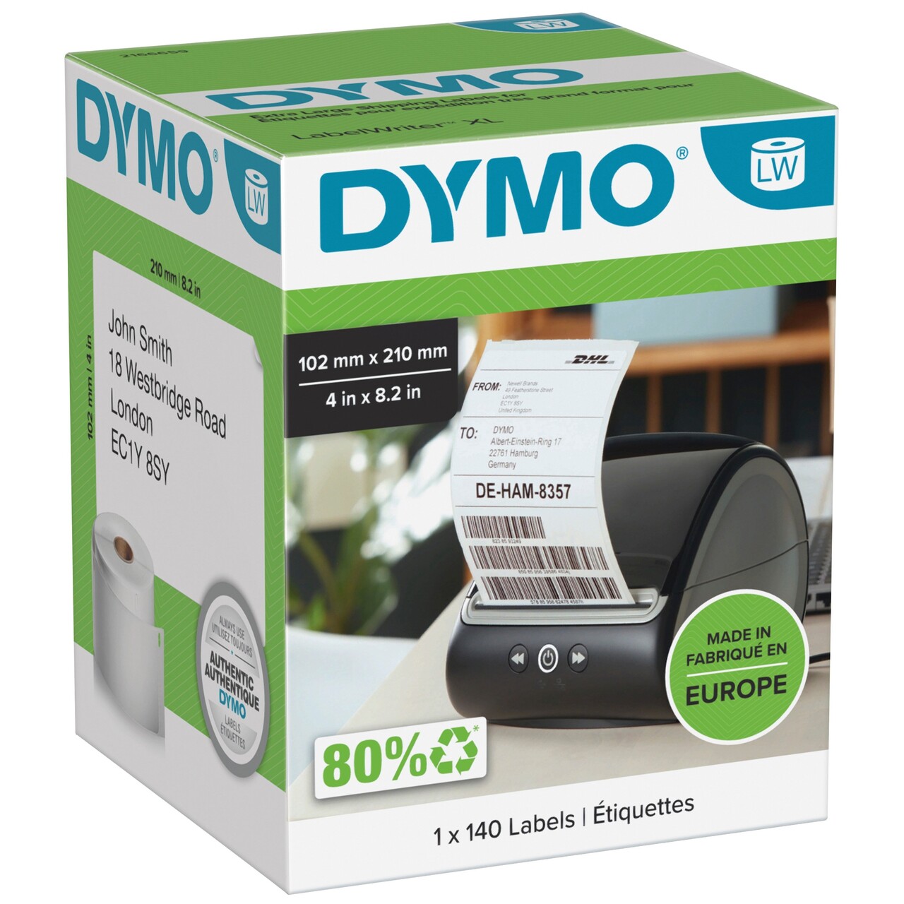 Etiketter - Dymo LabelWriter - DHL Labels - 102x210 mm - Hvid - 140 stk