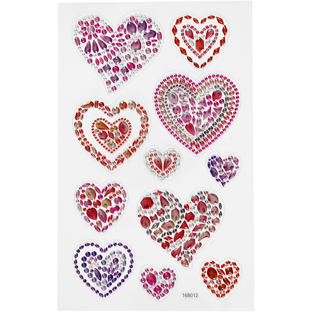 Klistermærker Diamond stickers ark 15x16,5 cm hjerter 1ark
