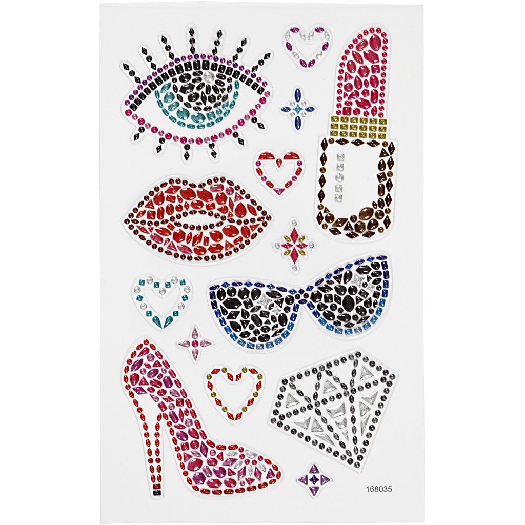 Diamond stickers, ark 15x16,5 cm, klar til fest, 1ark