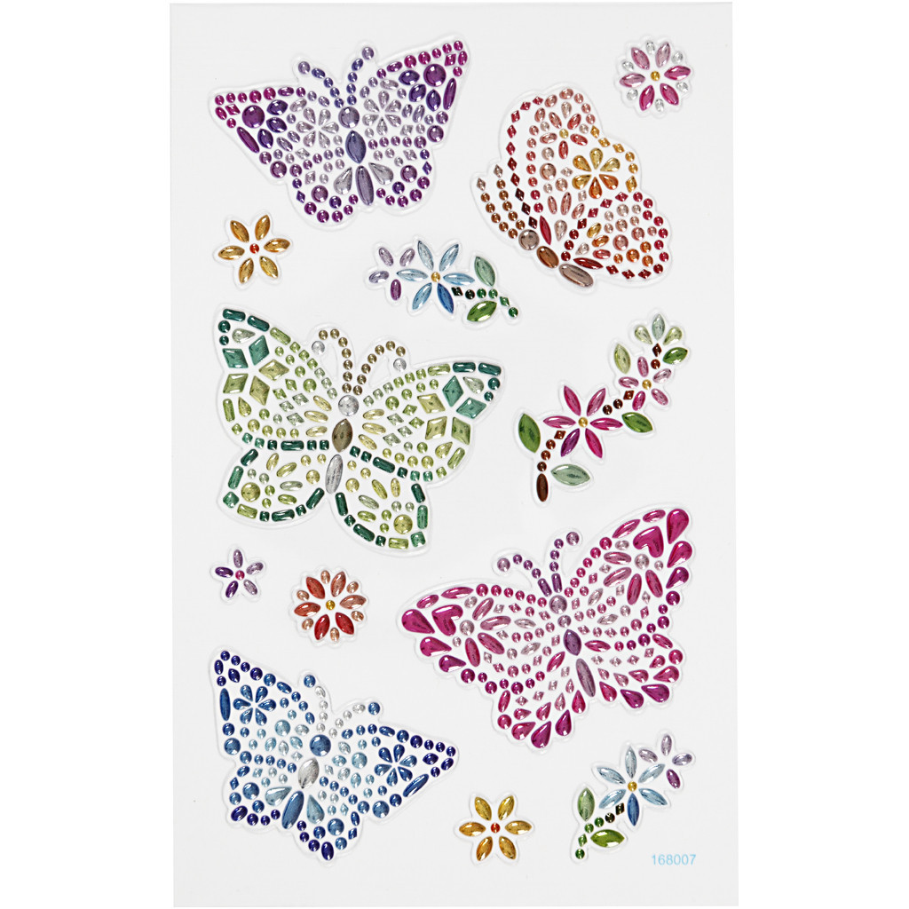 Diamond stickers, ark 15x16,5 cm, sommerfugle, 1ark