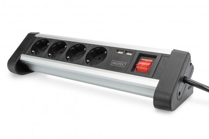 Digitus 4-way Office Power Strip w/ 2x USB On/Off Switch