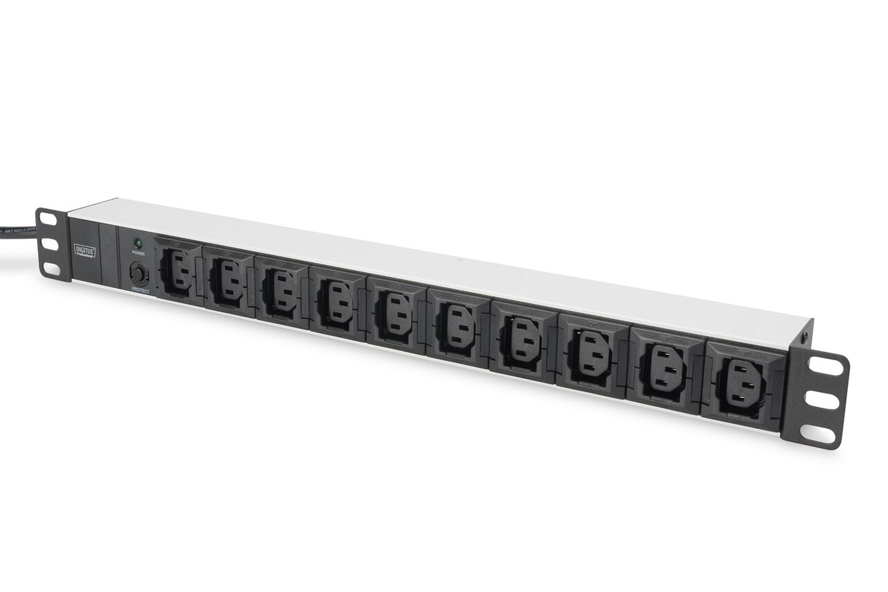 Digitus alum outlet strip 10 outlets, 2m supply IEC C14 plug