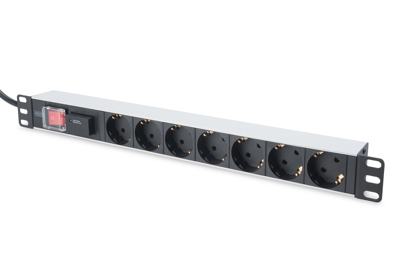 Digitus alum outlet strip, switch, 7 safe outl, 2m supply