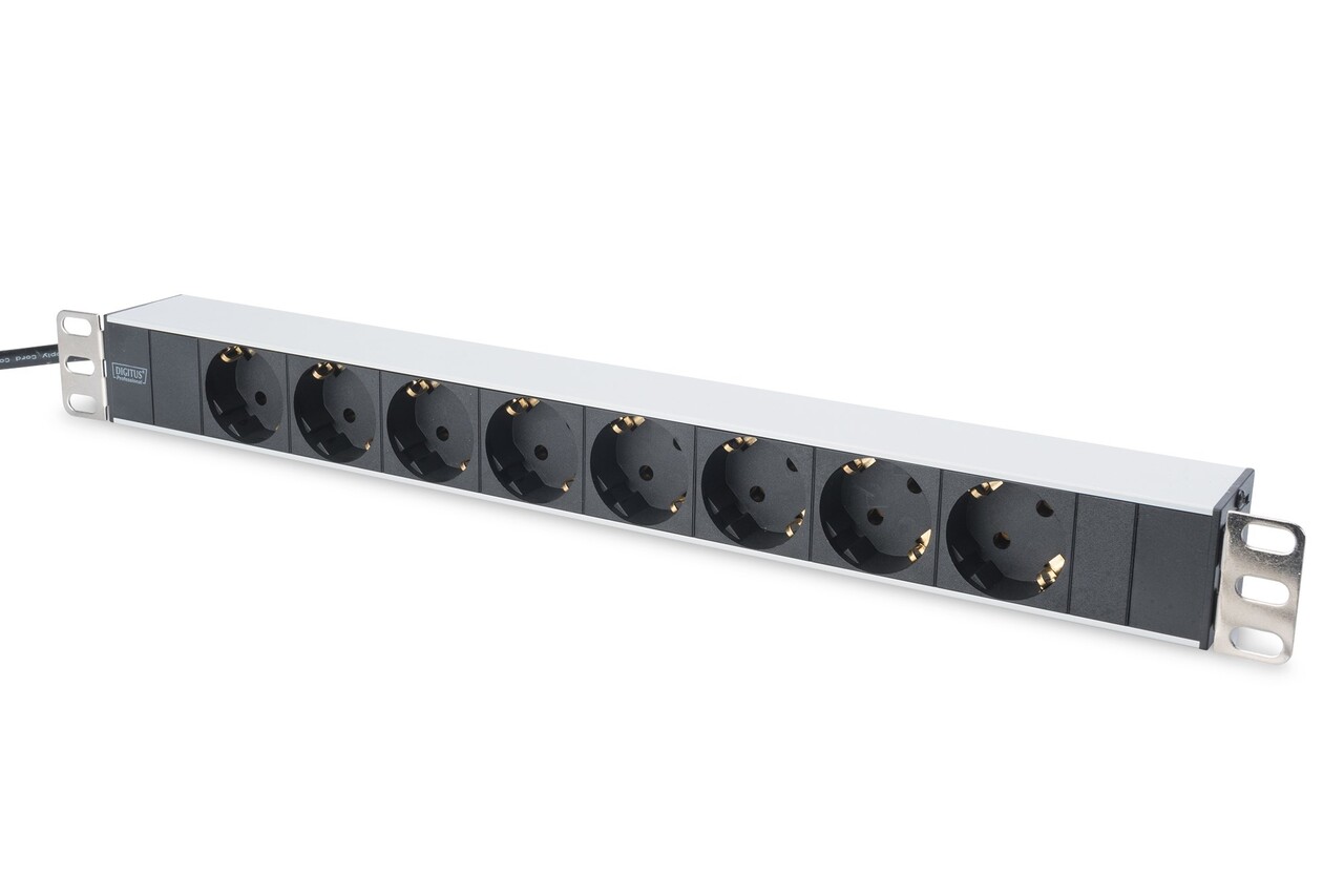 Digitus aluminum outlet strip, 8 safe outl, 2m safety plug