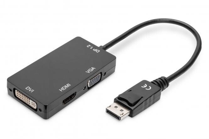Digitus DisplayPort 3-in-1 adapter HDMI/DVI/VGA 0.2 m, Black