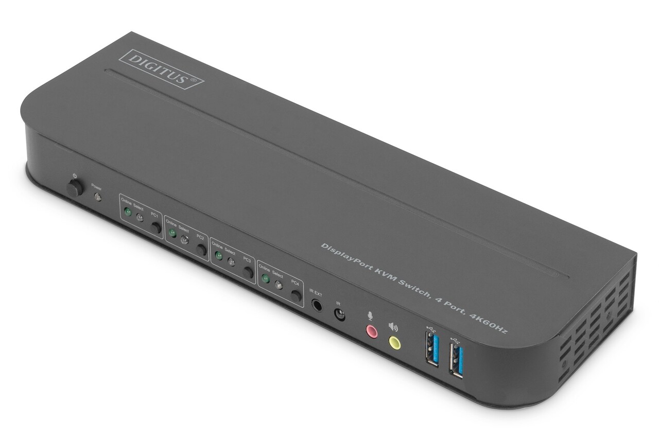 Digitus KVM Switch, 4-Port, 4K60Hz, 4 x DP in, 1 x DP/HDMI o
