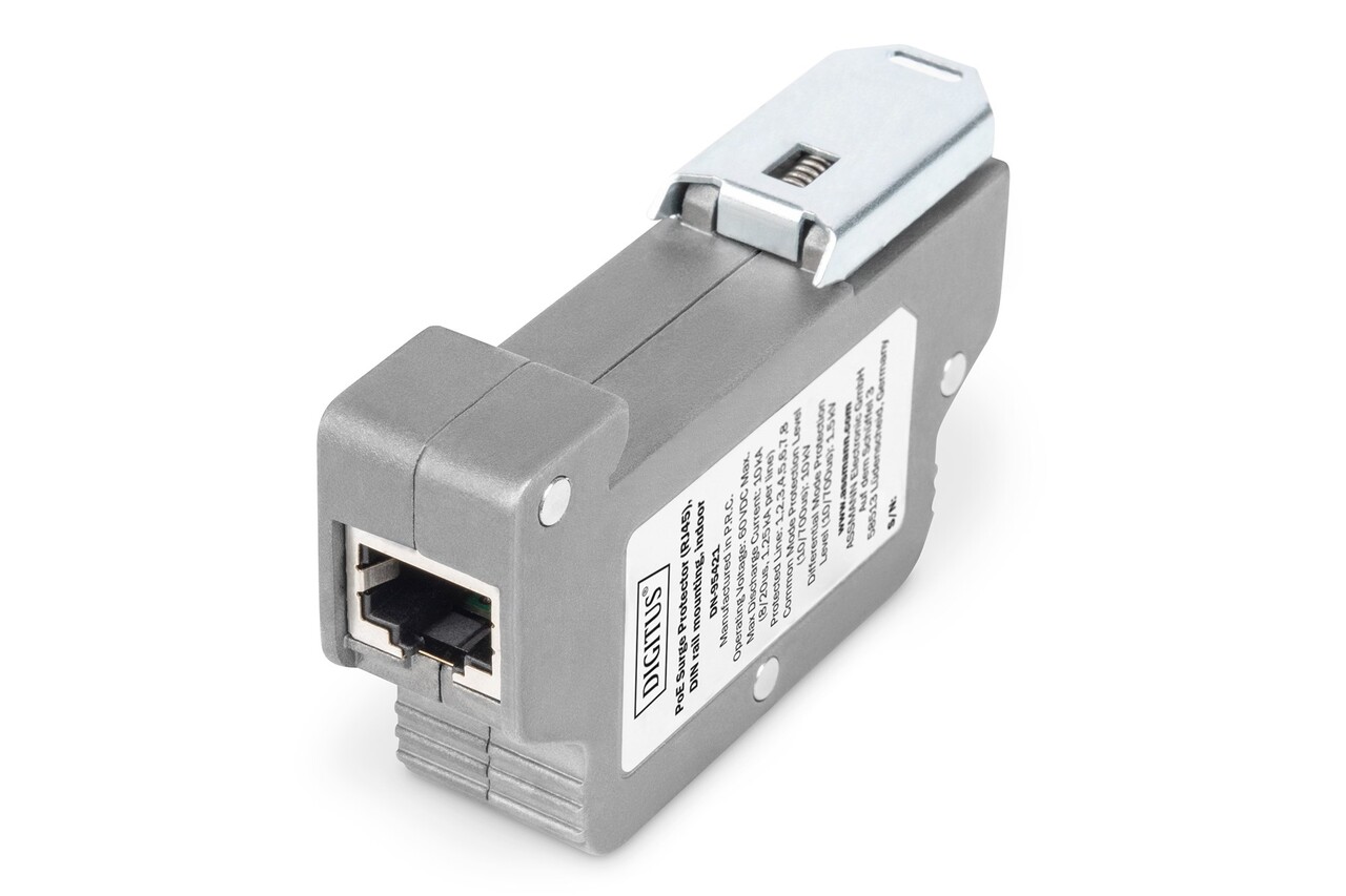 Digitus PoE surge protector (RJ45), DIN rail install, indoor