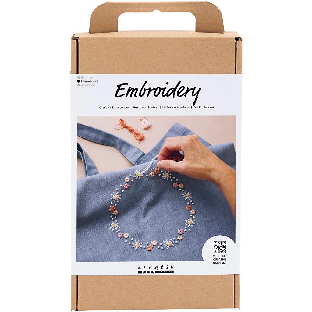 Kreakasse DIY Kit Broderi Mulepose dueblå - 1 pakke