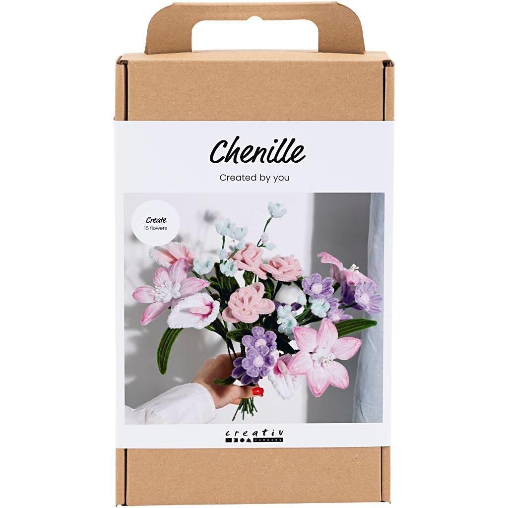 DIY Kit Chenilleblomster, Blomster, pastelfarver - 1 pk