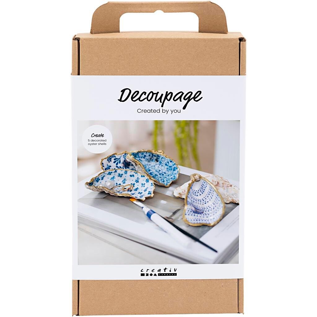 DIY Kit Decoupage, Østersskaller, blå - 1 pk