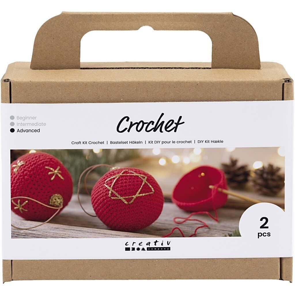DIY Kit Hækle bløde julekugler, rød