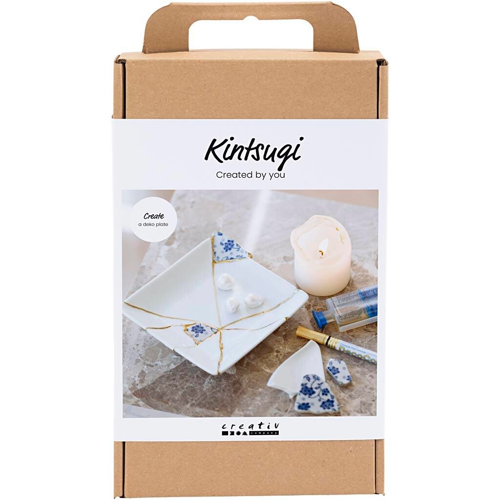 DIY Kit Kintsugi, Fad, blå, guld, hvid - 1 pk