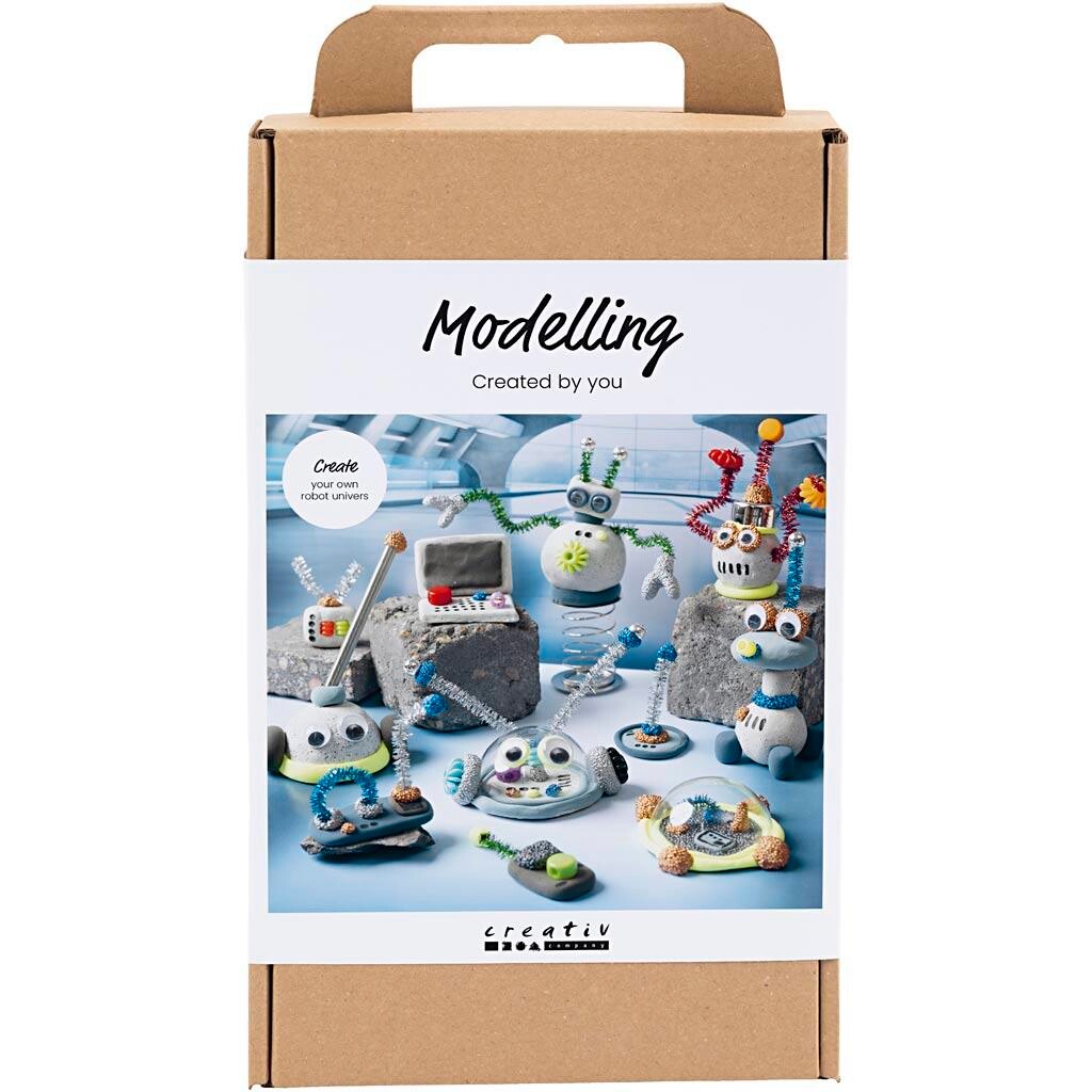 DIY Kit Modellering, Robot, blå, grå, rød, forsølvet - 1 pk