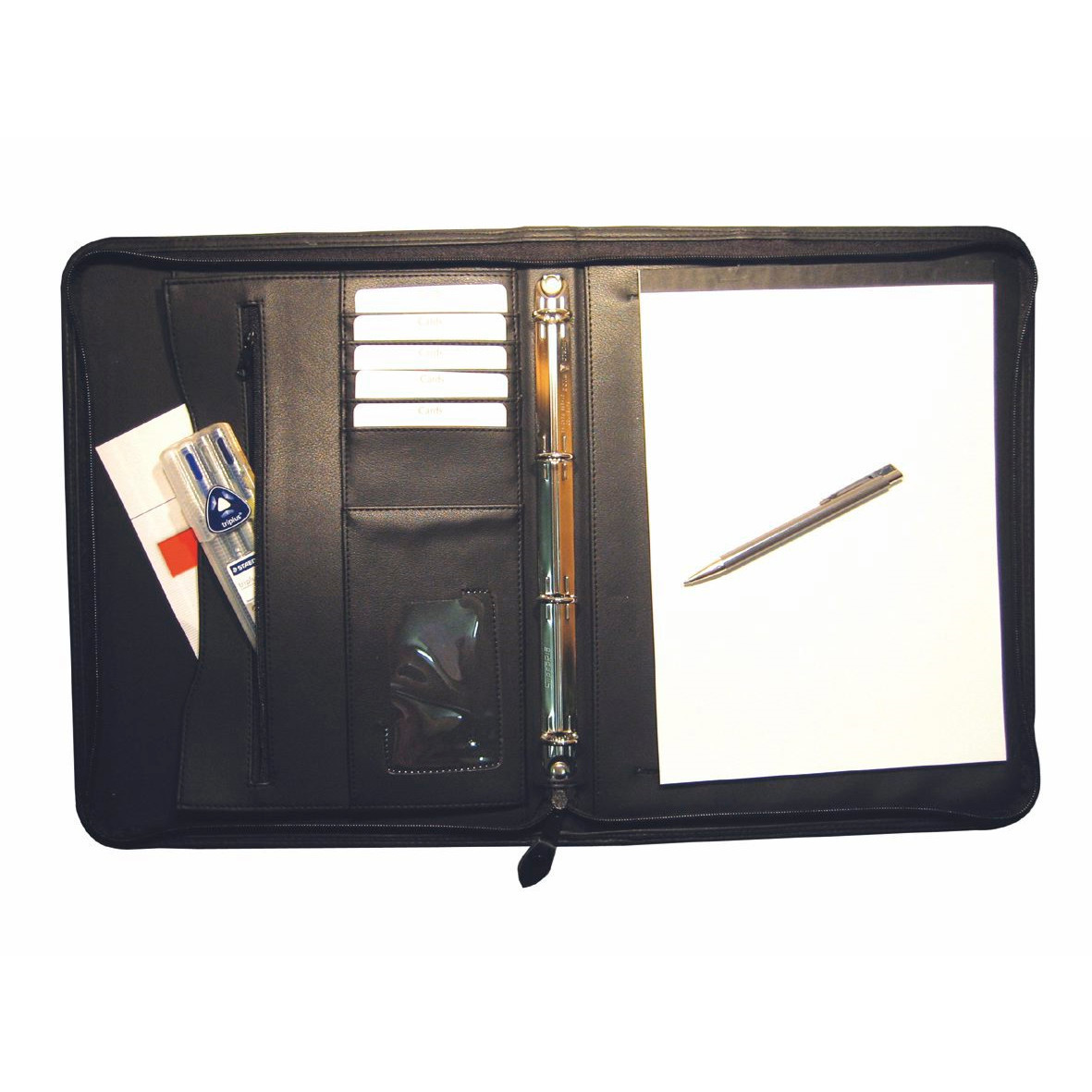 Konferencemappe A4 - Staedtler 9NTR 2051 - 4 ringe - lynlås - sort
