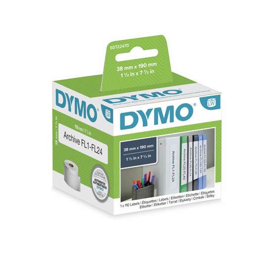 DYMO 99018 - Etiketter store hvid 38 x 190 mm - 110 stk