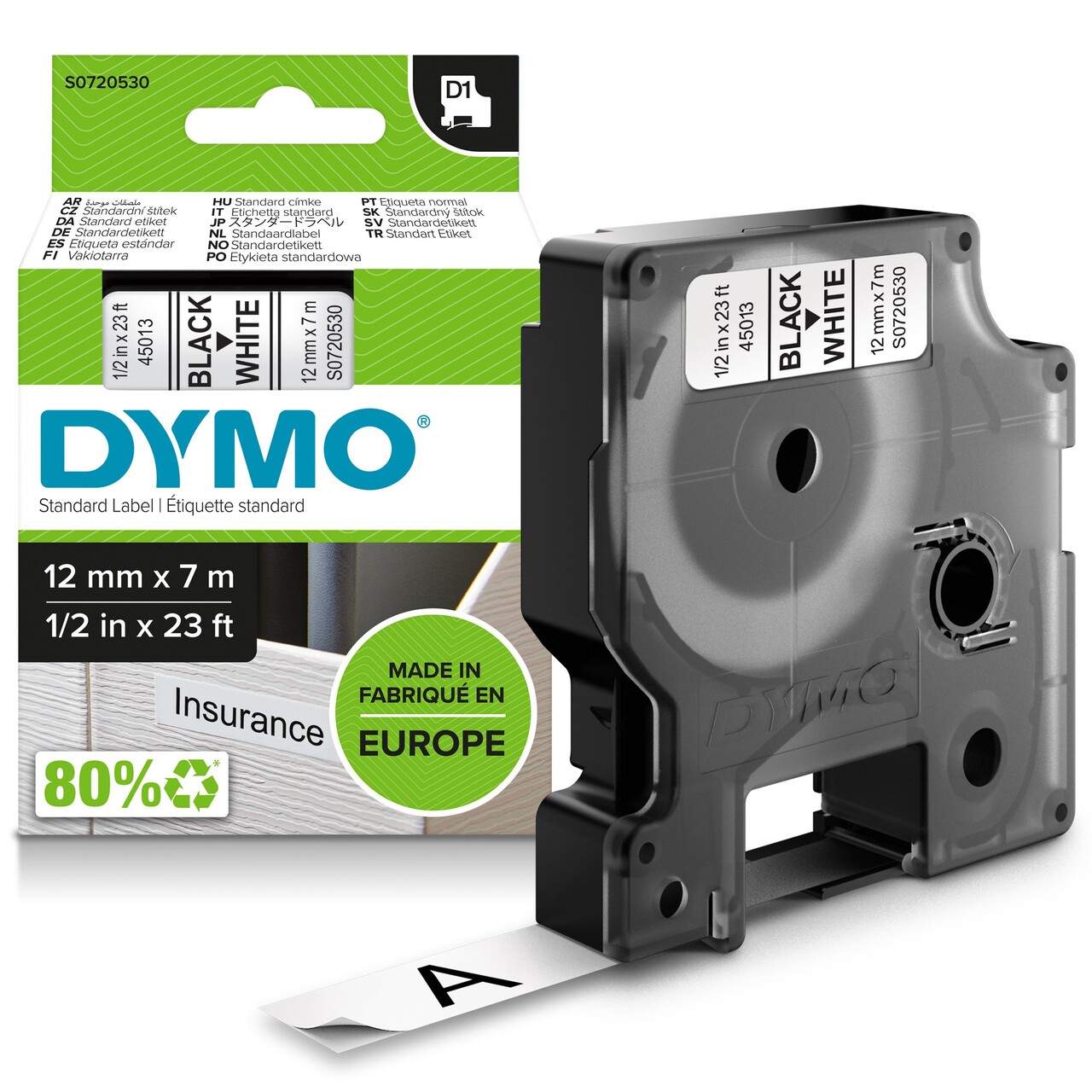 Dymo D1 tape 12mmx7m black/white