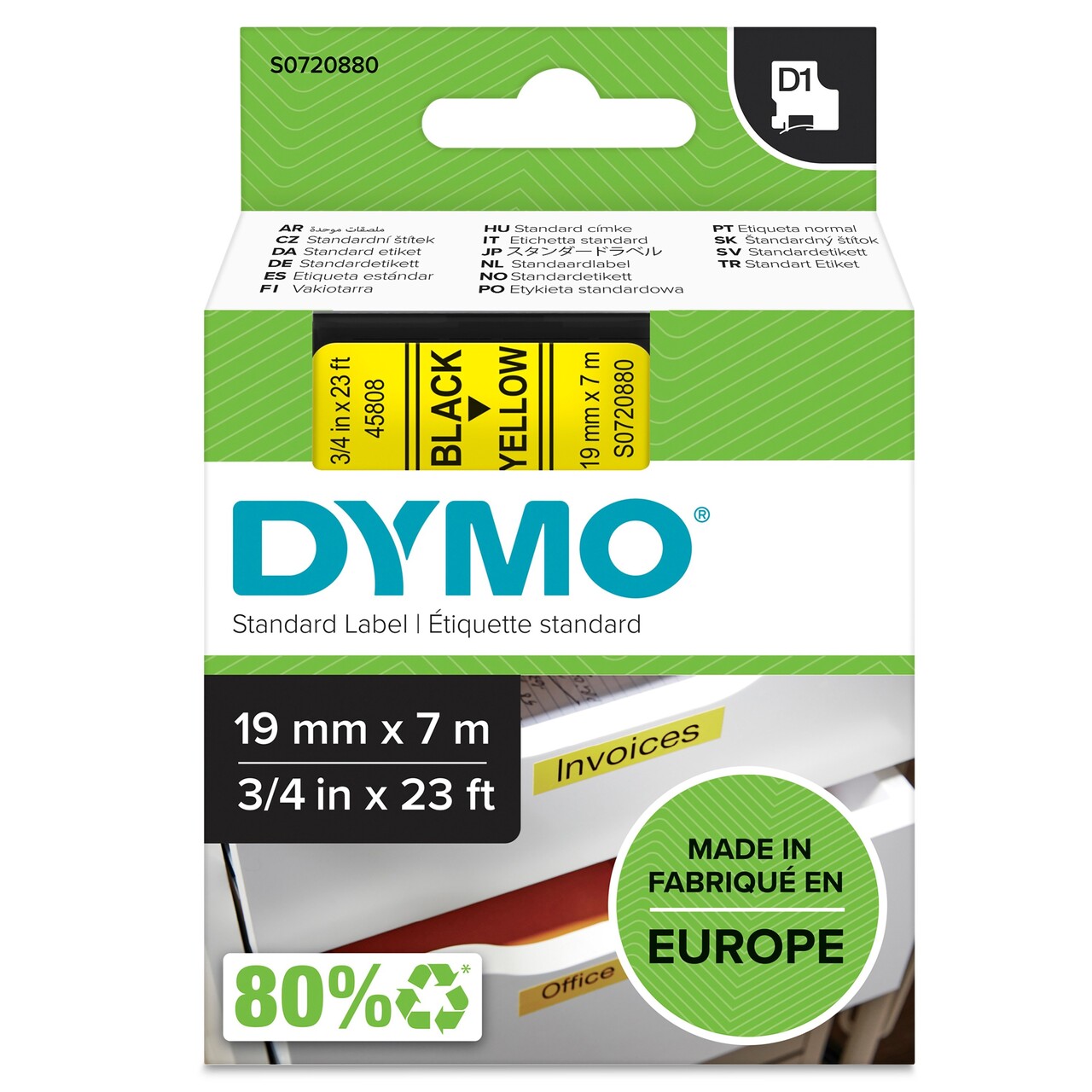 Dymo D1 tape 19mmx7m black/yellow