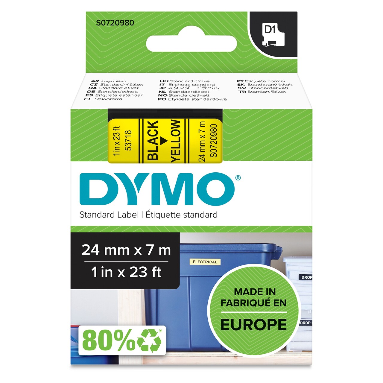 Dymo D1 tape 24mmx7m black/yellow
