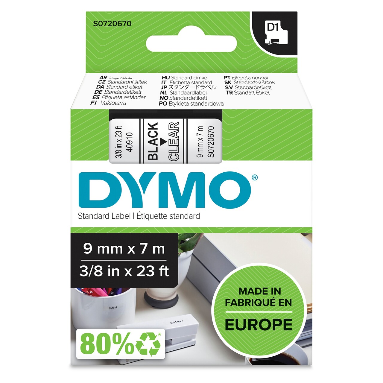 Dymo D1 tape 9mmx7m black/clear