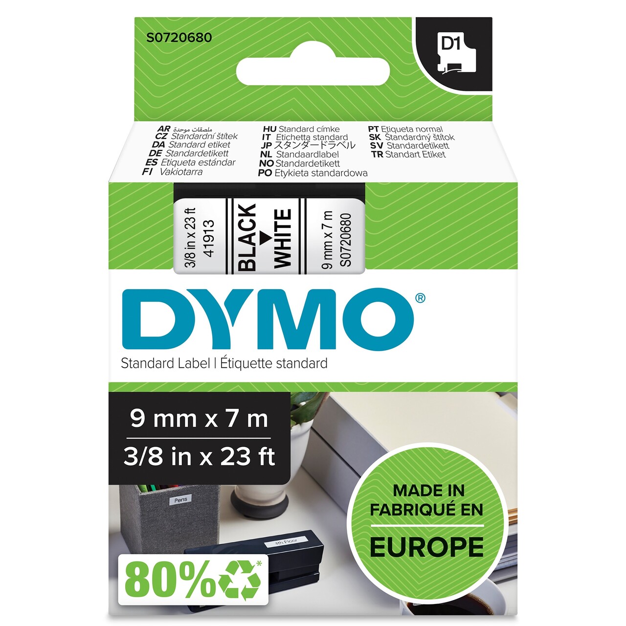 Dymo D1 Tape - 9 mm x 7 m - Sort/Hvid