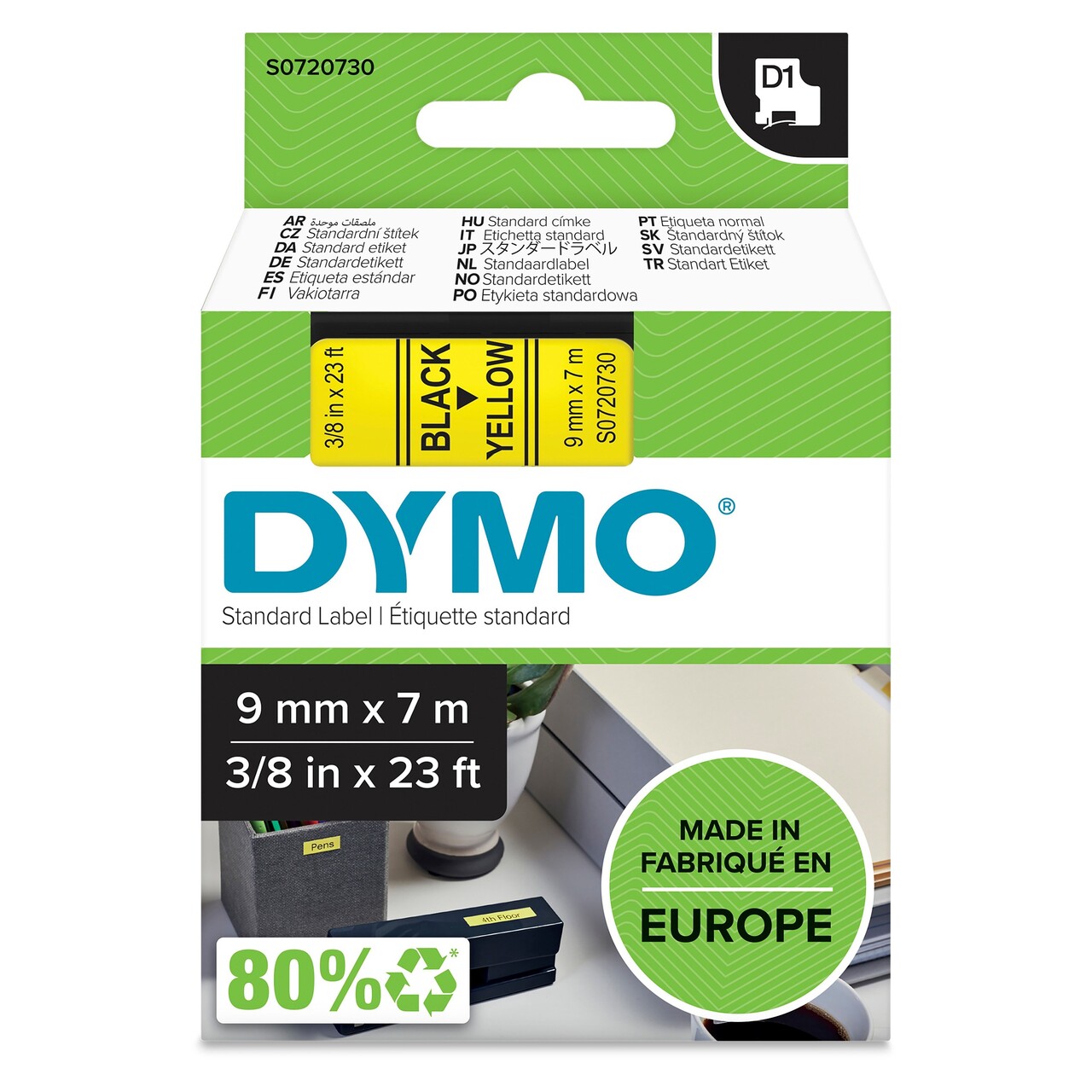 Dymo D1 tape 9mmx7m black/yellow