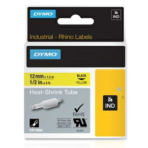 Dymo Rhino tape 12mmx1,5m heat shrink tube black/yellow