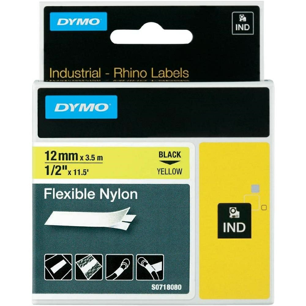 Dymo Rhino tape 12mmx3,5m flexible nylon black/yellow