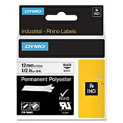 Dymo Rhino tape 12mmx5,5m permanent polyester black/white
