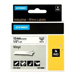 Dymo Rhino tape 12mmx5,5m vinyl black/white