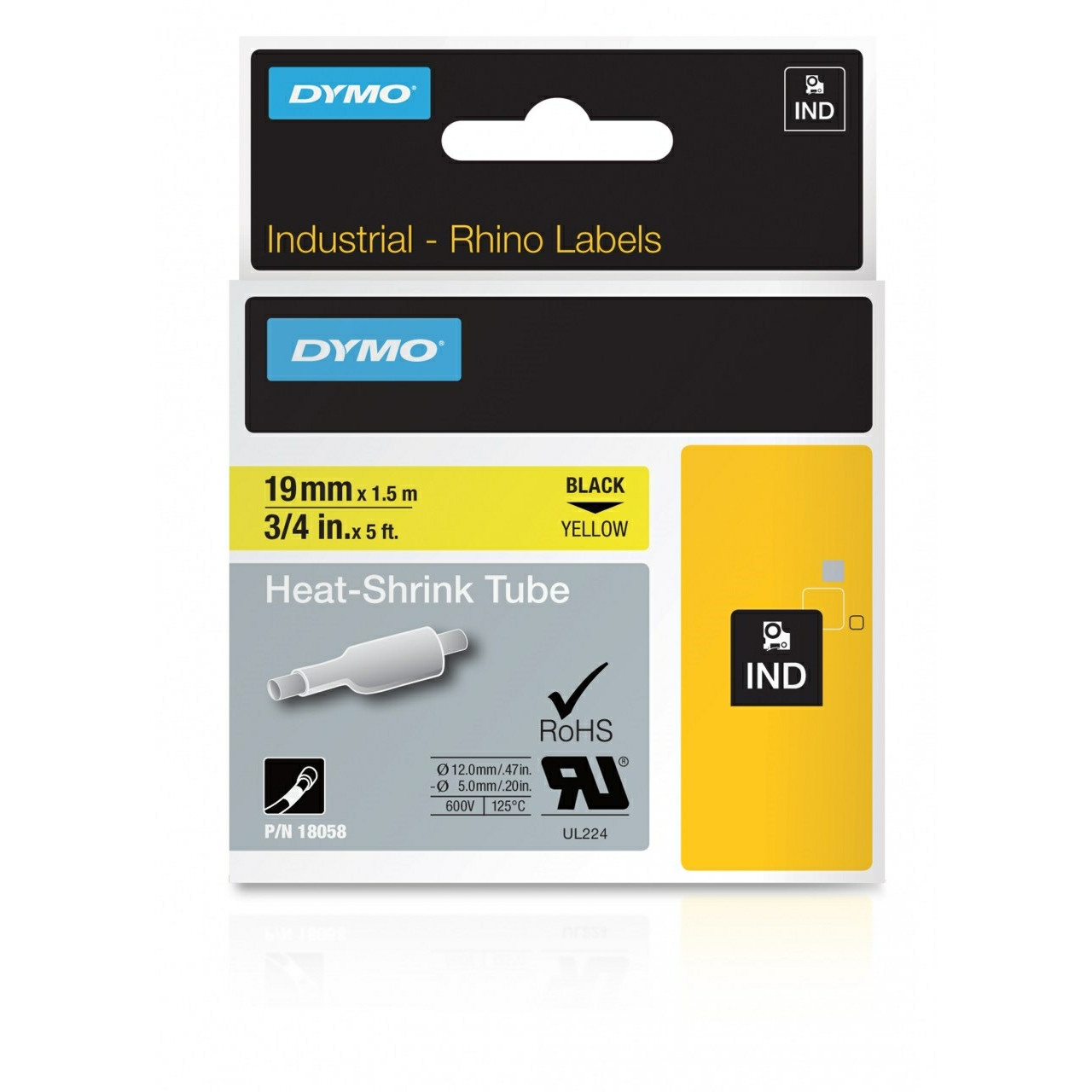 Dymo Rhino tape 19mmx1,5m heat shrink tube black/yellow