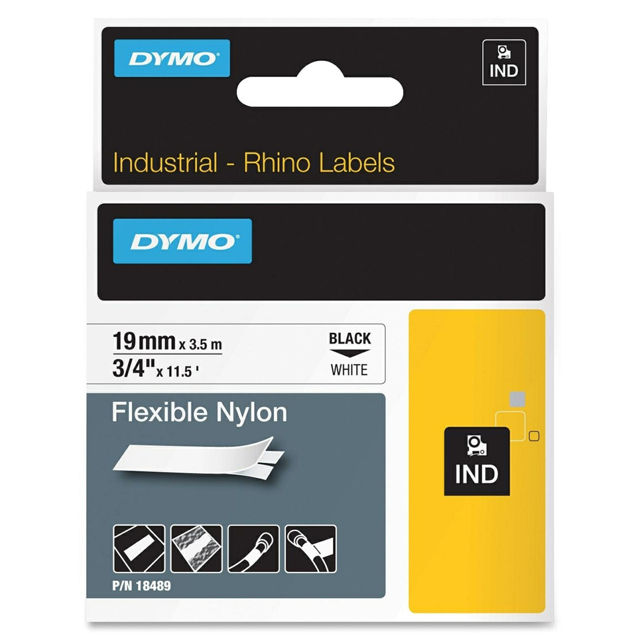 Dymo Rhino tape 19mmx3,5m flexible nylon black/white