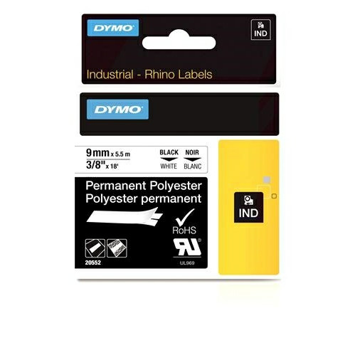 Dymo Rhino tape 9mmx5,5m permanent polyester black/white