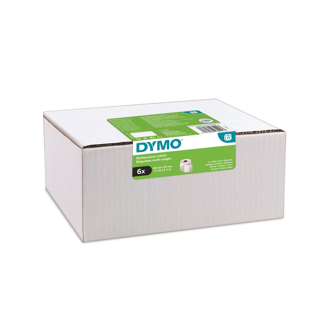 Etiketter - Dymo LW Multipurpose - 32x57 mm - Aftagelige - Hvid - 6 ruller á 1000 stk