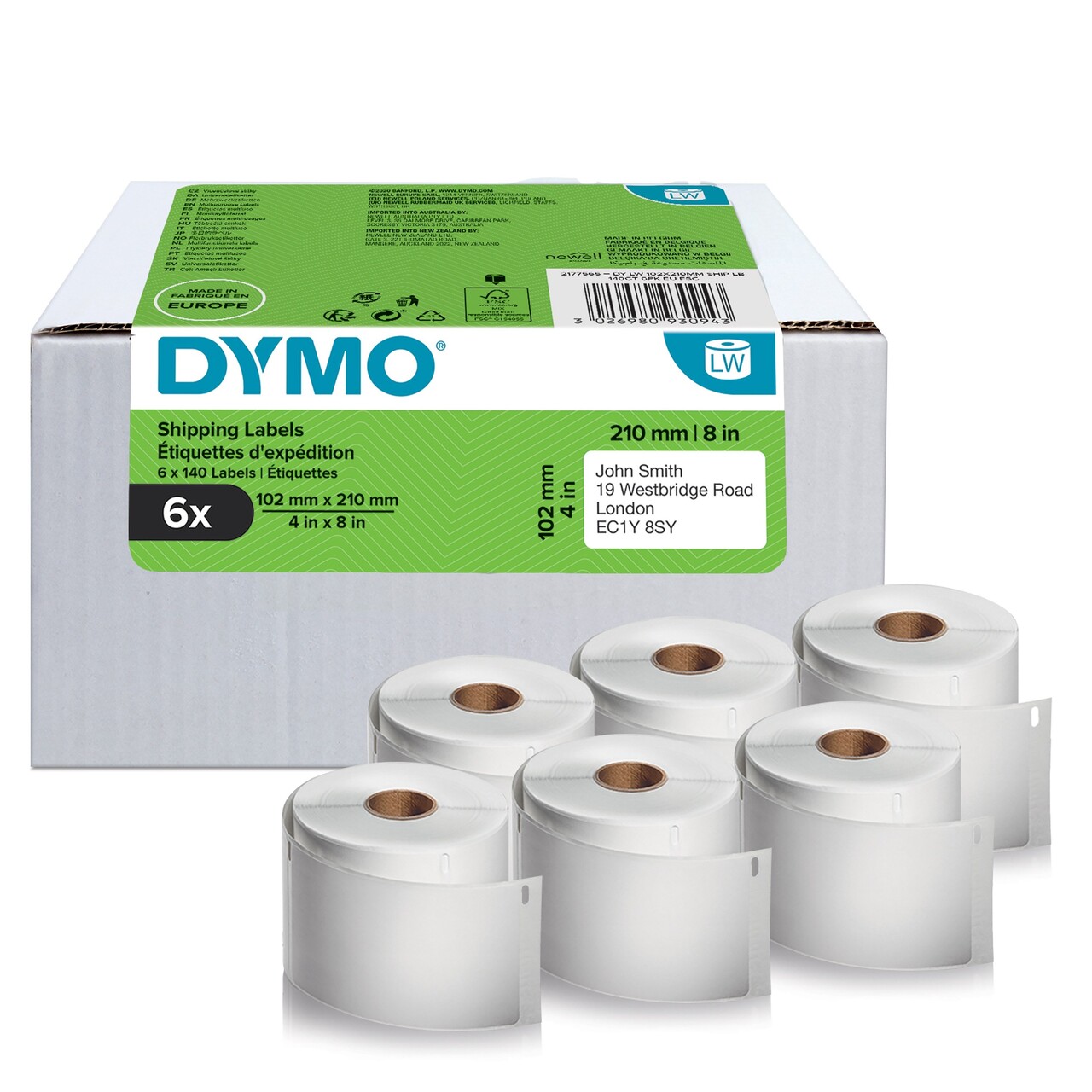 Dymo LabelWriter 102mm X 210mm DHL Labels 6 Rolls of 140 Labels