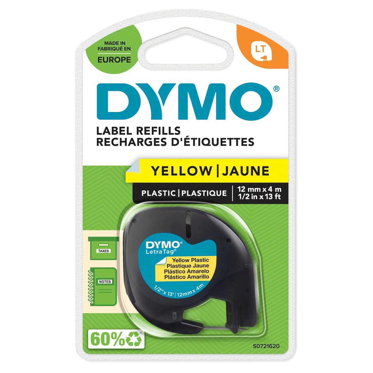 Dymo LetraTag Tape plastic 12mmx4m gul