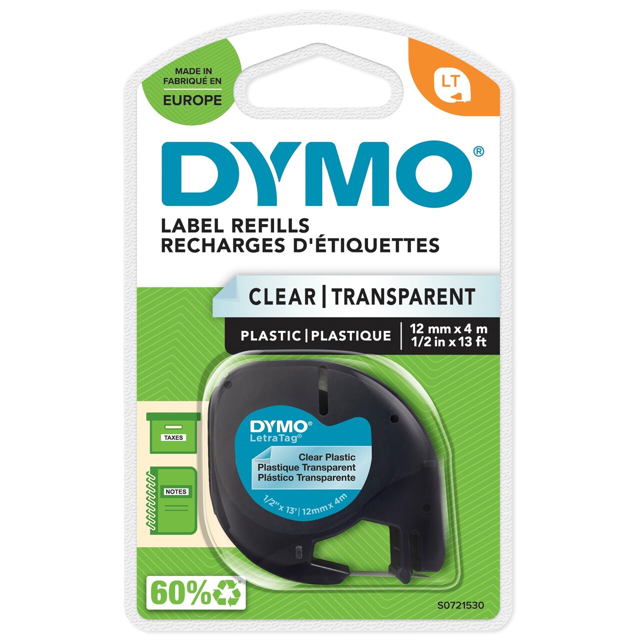 Labeltape - Dymo LetraTag Plastic 12mmx4m - Klar