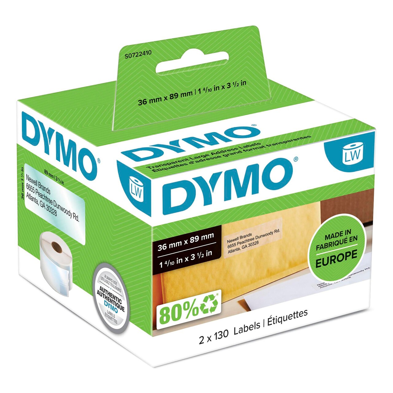 Dymo LW Adressing labels 36x89 permanent transparent (260)