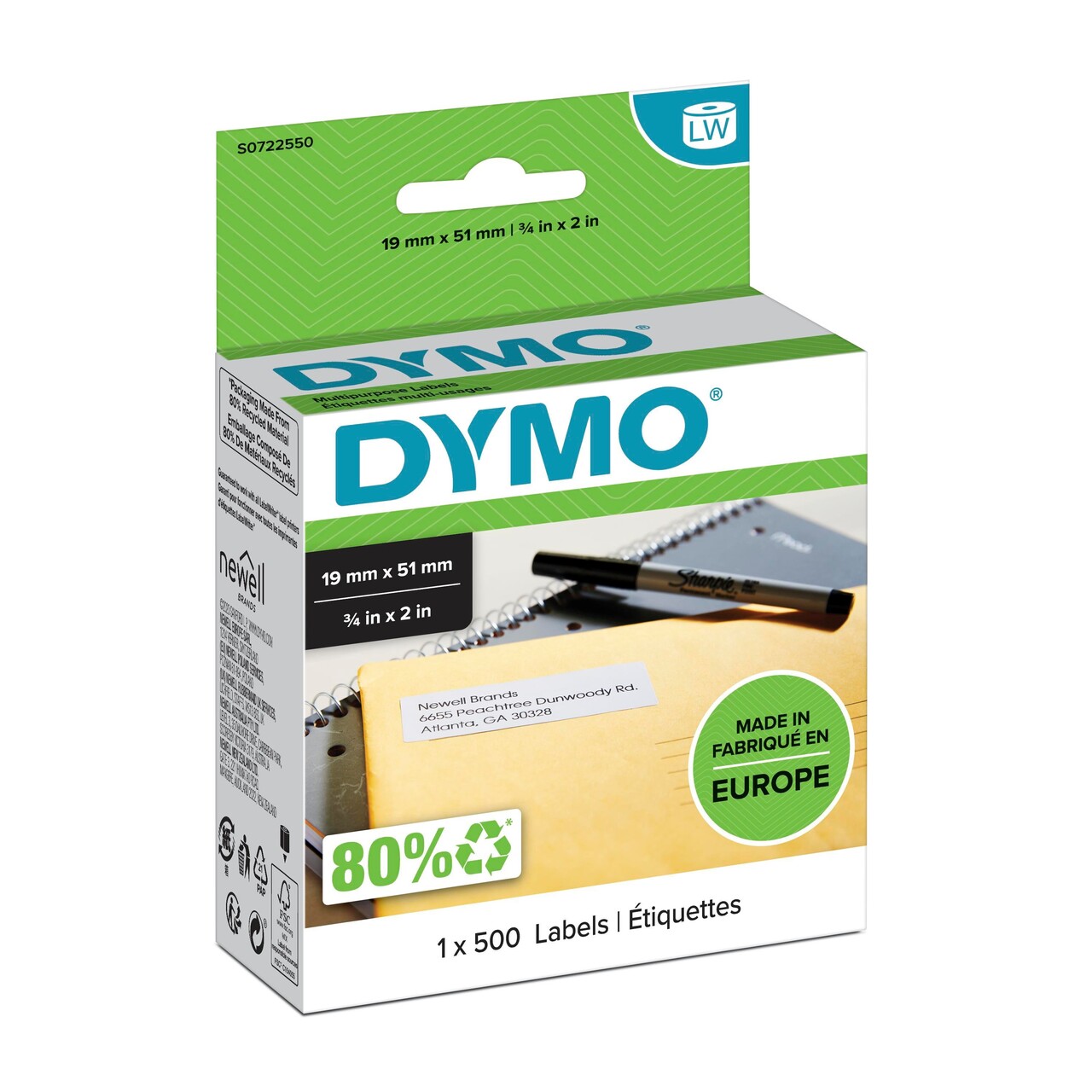 Etiketter - Dymo LW Multipurpose - 19x51 mm - Aftagelige - Hvid - 500 stk