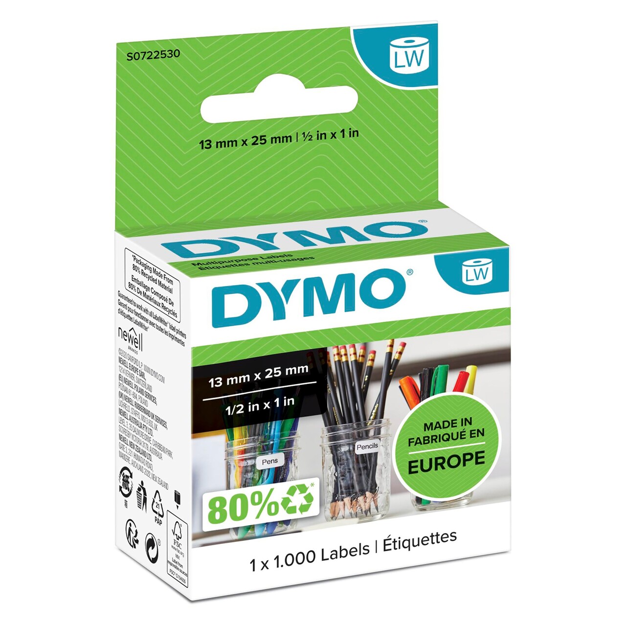 Dymo LW Multipurpose Labels 25 x 13 mm, dobbelt aftagelige, hvide - 100 stk