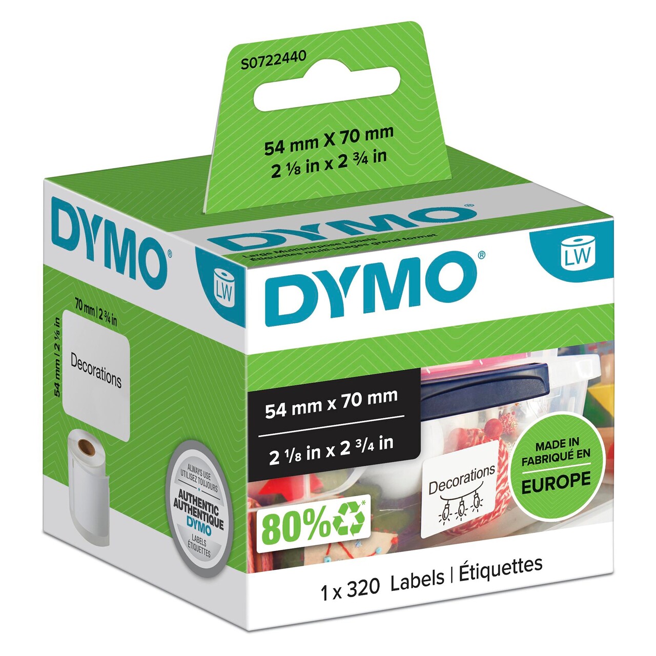 Etiketter - Dymo LW Multipurpose 54x70mm - Hvid - 320 stk