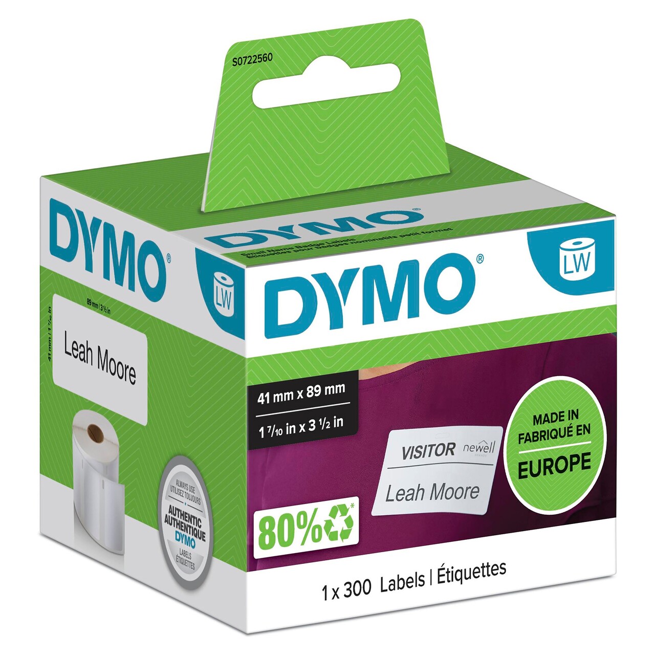 Dymo LW Naming labels 41x89 removable white (300)