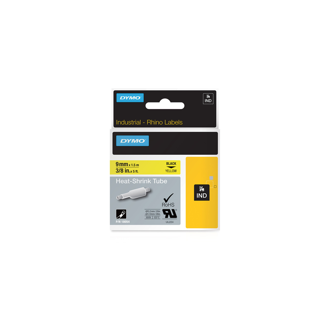 DYMO RHINO 18054 - Labeltape gul krympeflex 9 mm x 1,5 m