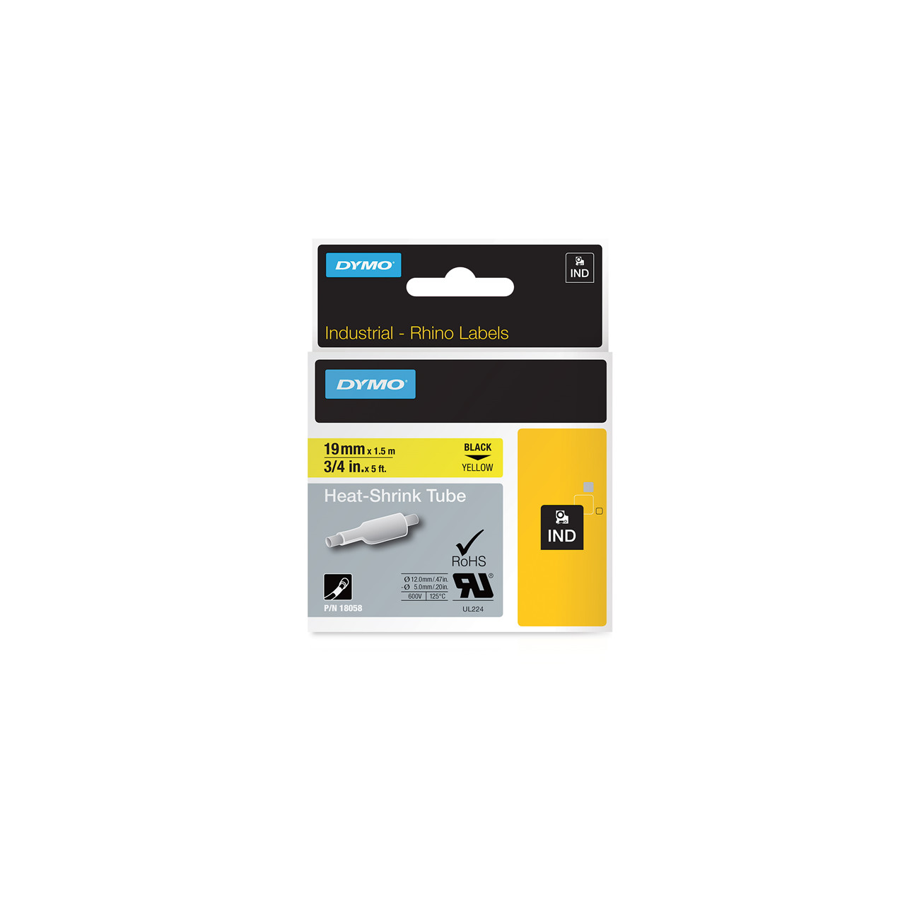 DYMO RHINO 18058 - Labeltape gul krympeflex 19 mm x 1,5 m