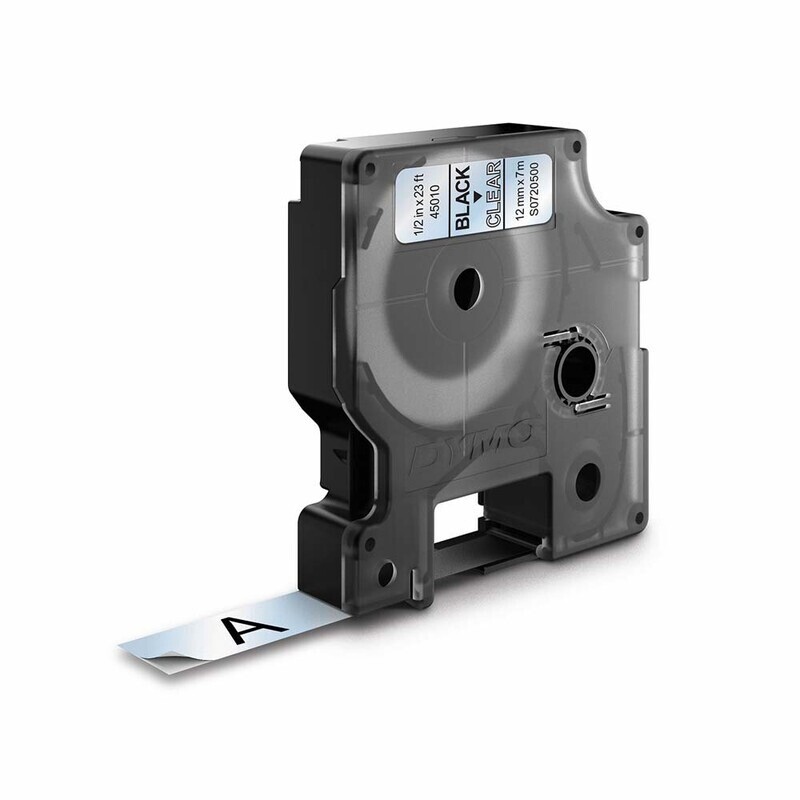 DYMO Tape D1 45010 - Labeltape 12 mm sort på klar