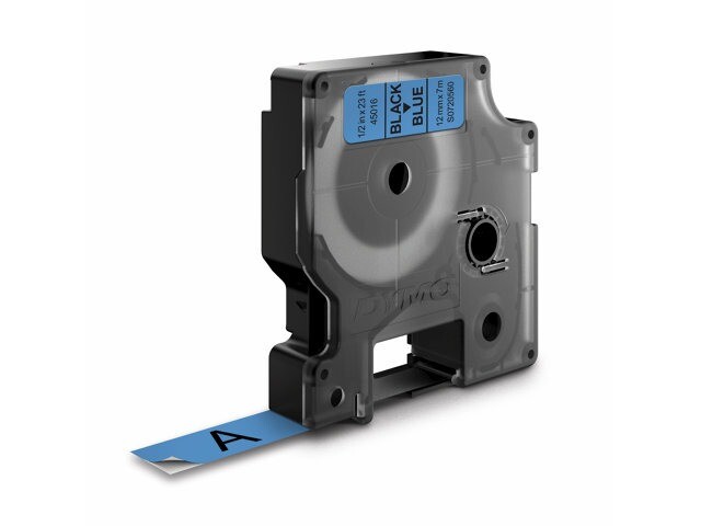 DYMO Tape D1 45016 - Labeltape 12 mm sort på blå
